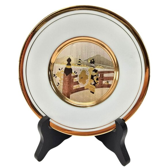 Japanese Chokin Art Decorative Plate With Gold & Silver Engraving Samurai JE344 - Picture 1 of 6